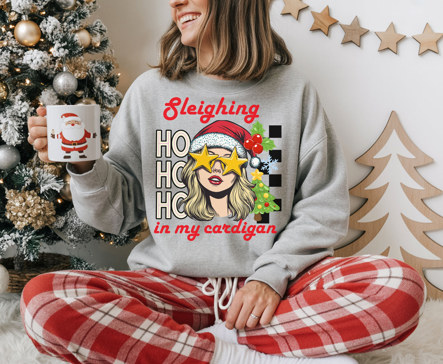 Sleighing in My Cardigan Unisex Christmas Tee Sweatshirt