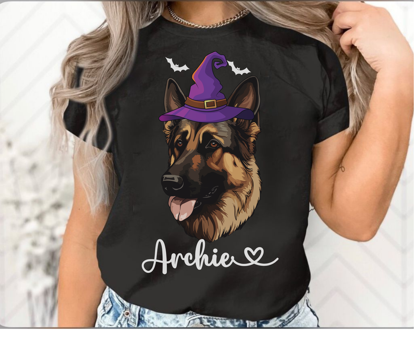 Custom German Shepherd Halloween Witch Sweatshirt - Dog Lover Winter Crewneck gift for Dog Lover