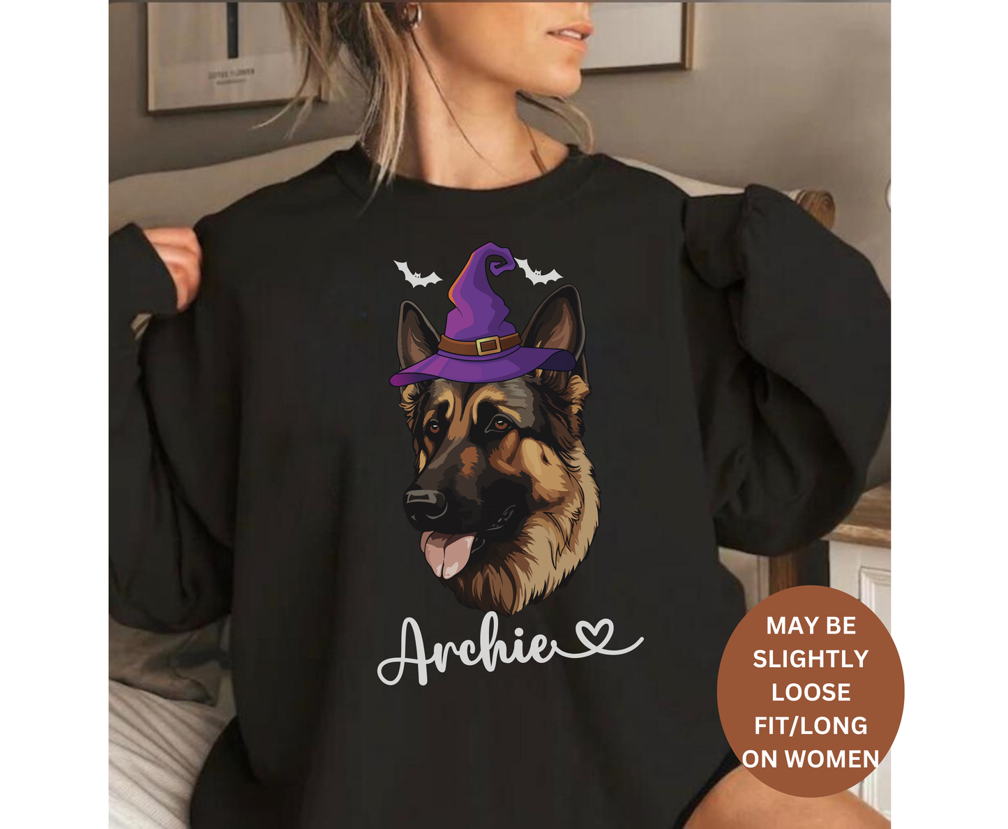 Custom German Shepherd Halloween Witch Sweatshirt - Dog Lover Winter Crewneck gift for Dog Lover