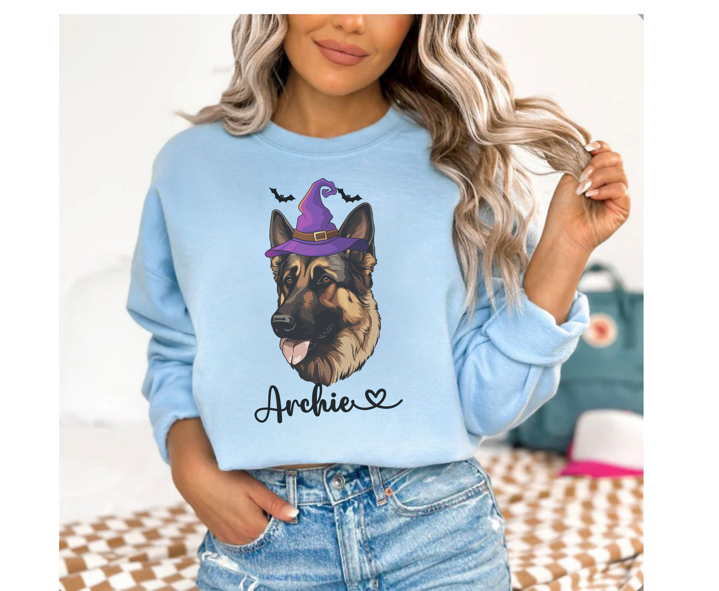 Custom German Shepherd Halloween Witch Sweatshirt - Dog Lover Winter Crewneck gift for Dog Lover