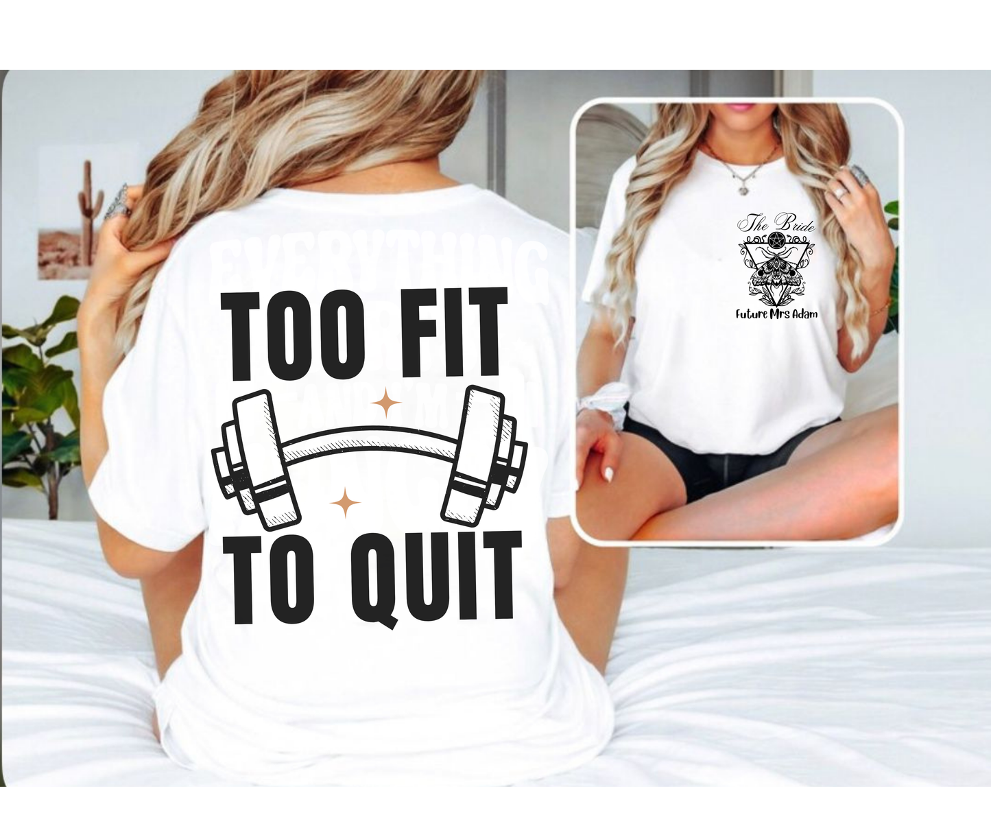 Vsco Funny Workout T-Shirt Too fit to quit Weightlifter fitness Gift Unisex Oversized Work Out Tee