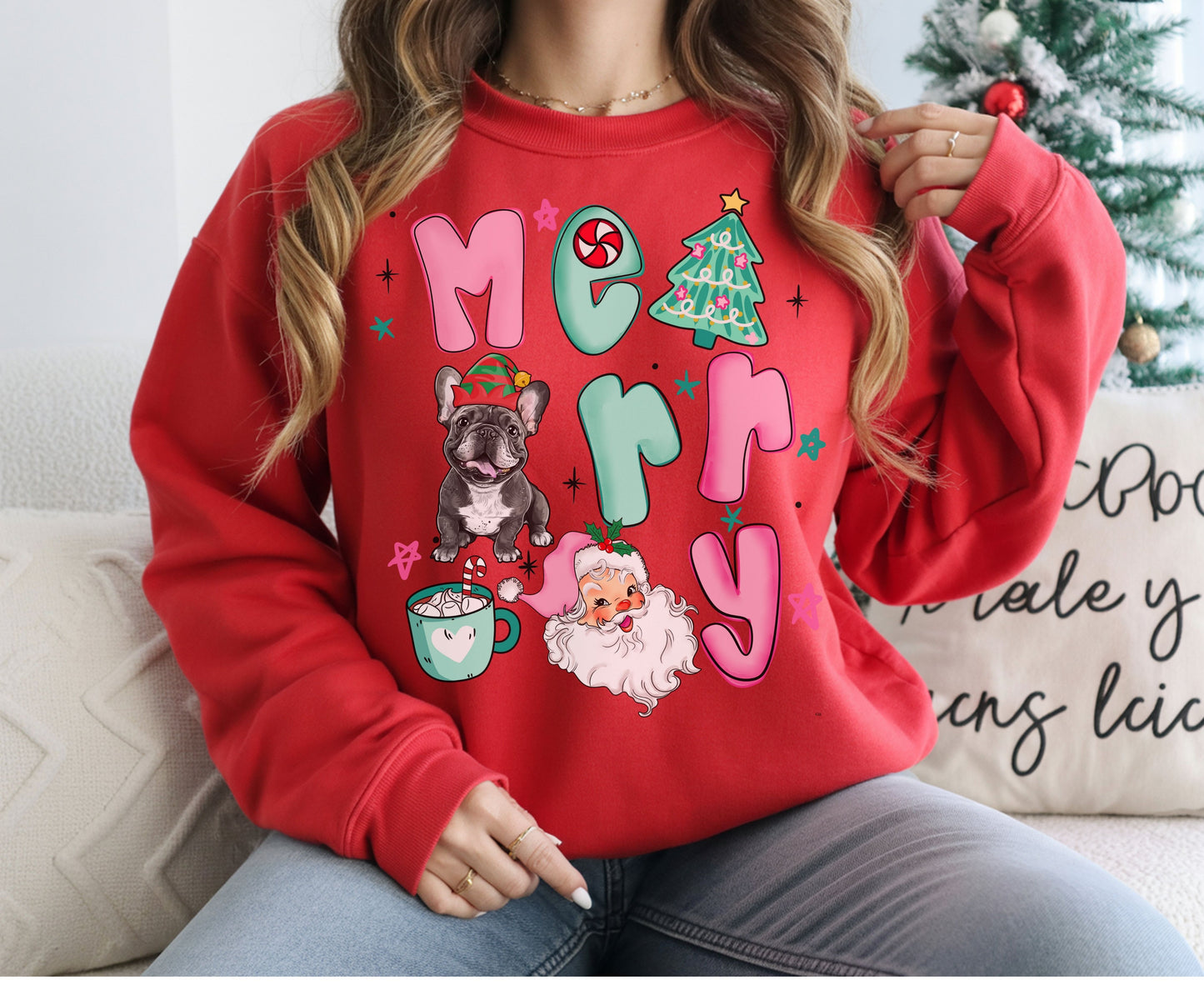 Retro Frenchie Dog Breed Christmas Tee Jumper -  French Bulldog Dog mom dad Xmas Unisex Shirts