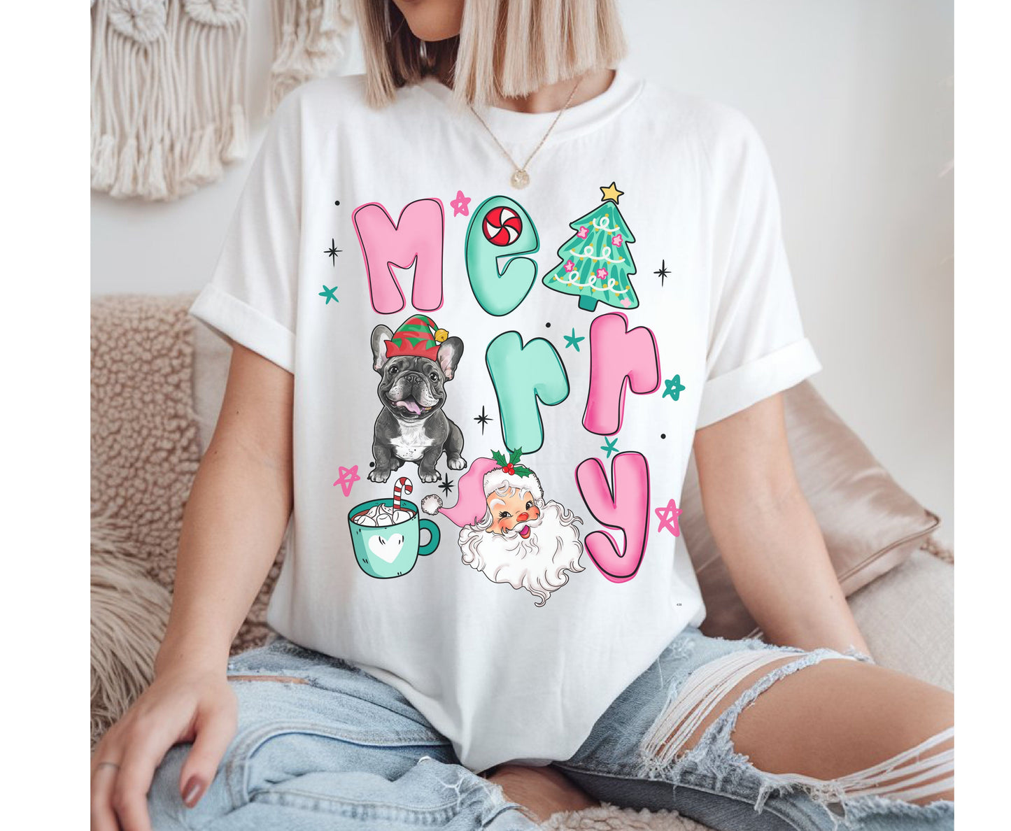 Retro Frenchie Dog Breed Christmas Tee Jumper -  French Bulldog Dog mom dad Xmas Unisex Shirts