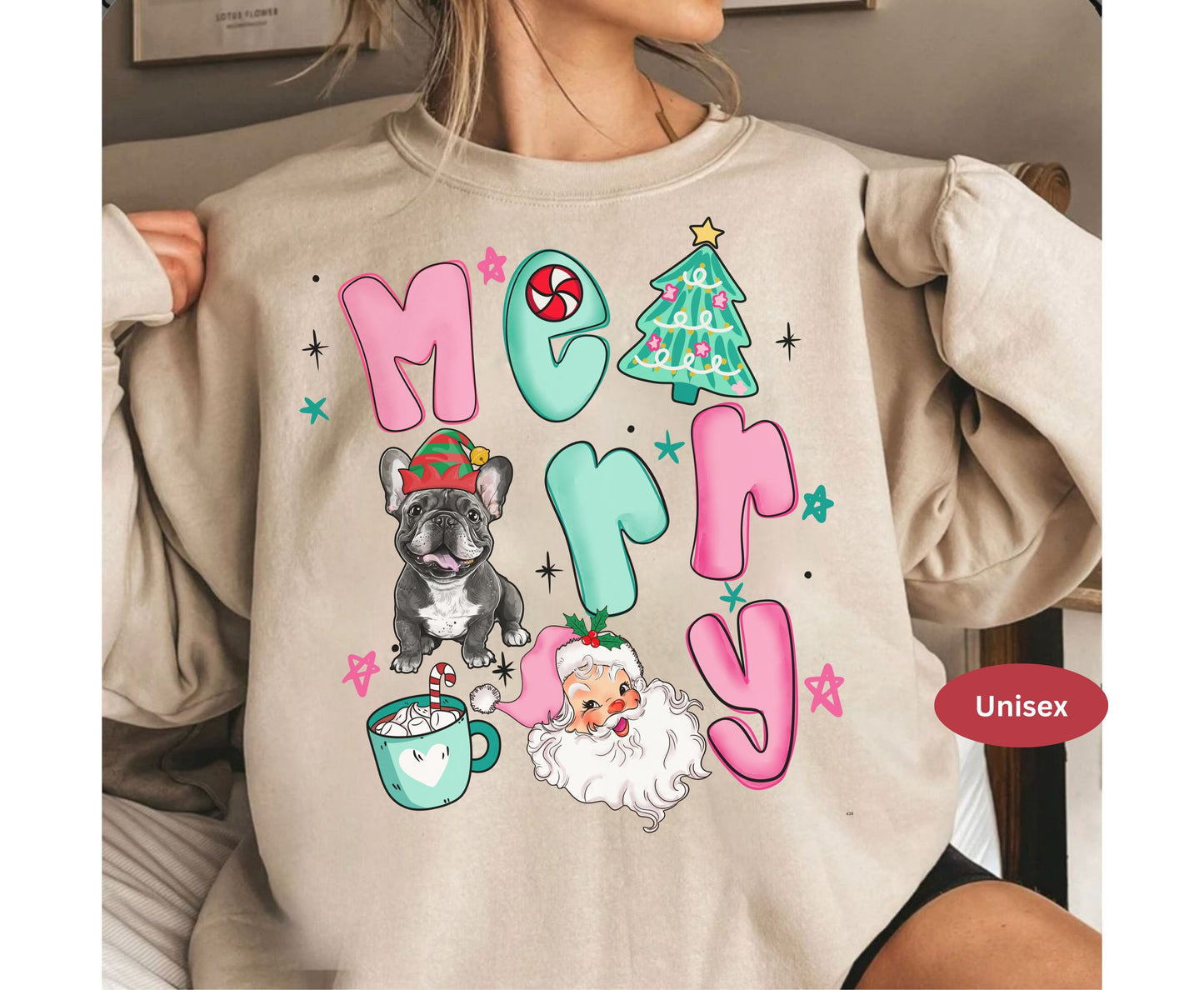 Retro Frenchie Dog Breed Christmas Tee Jumper -  French Bulldog Dog mom dad Xmas Unisex Shirts