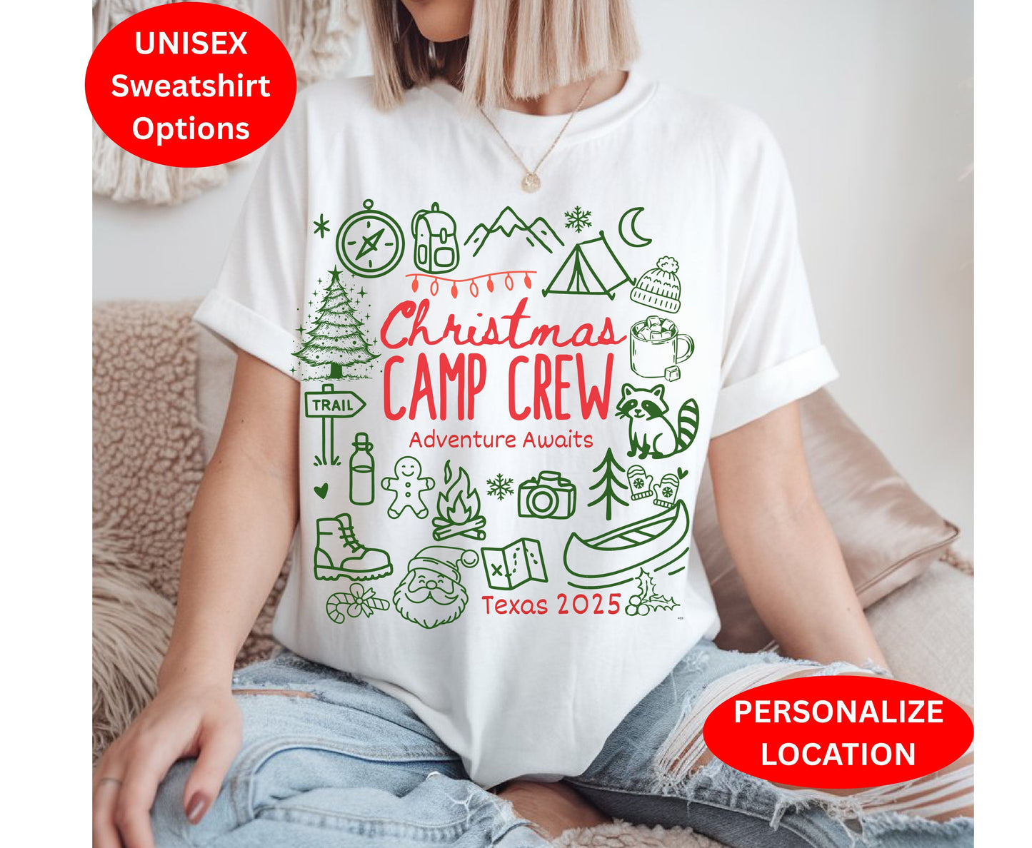 Personalized Christmas Camping Crew Family T-Shirts Sweatshirt - Up to 5XL - for Mom Dad Baby