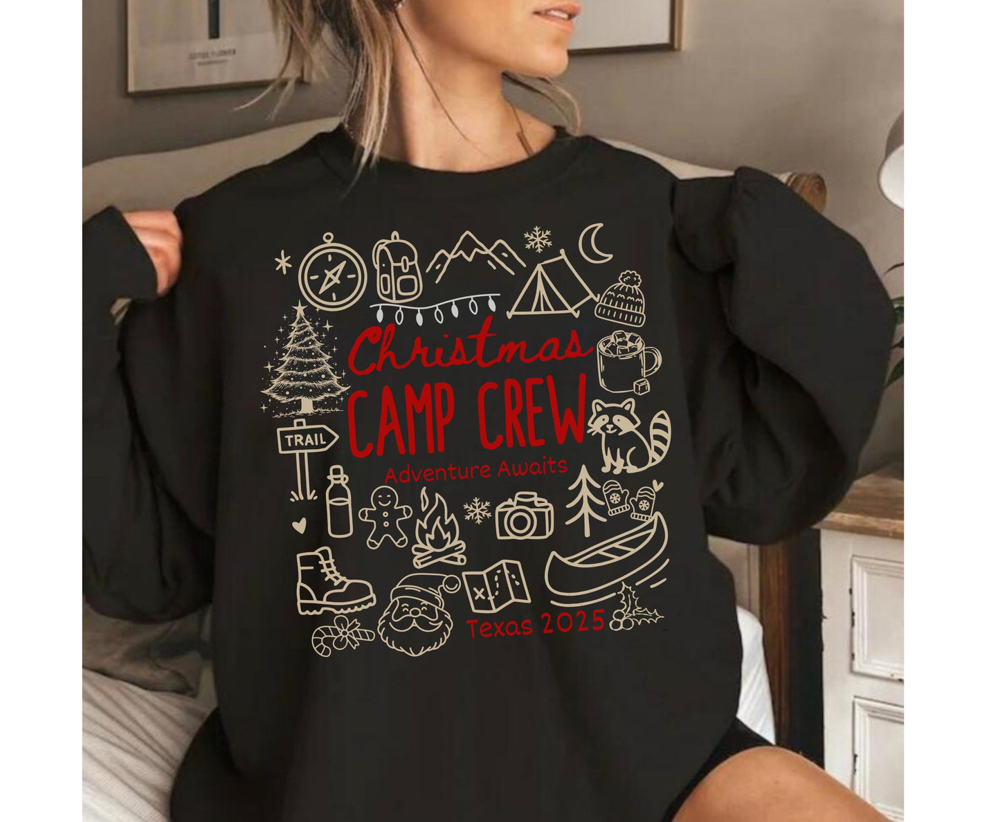 Personalized Christmas Camping Crew Family T-Shirts Sweatshirt - Up to 5XL - for Mom Dad Baby