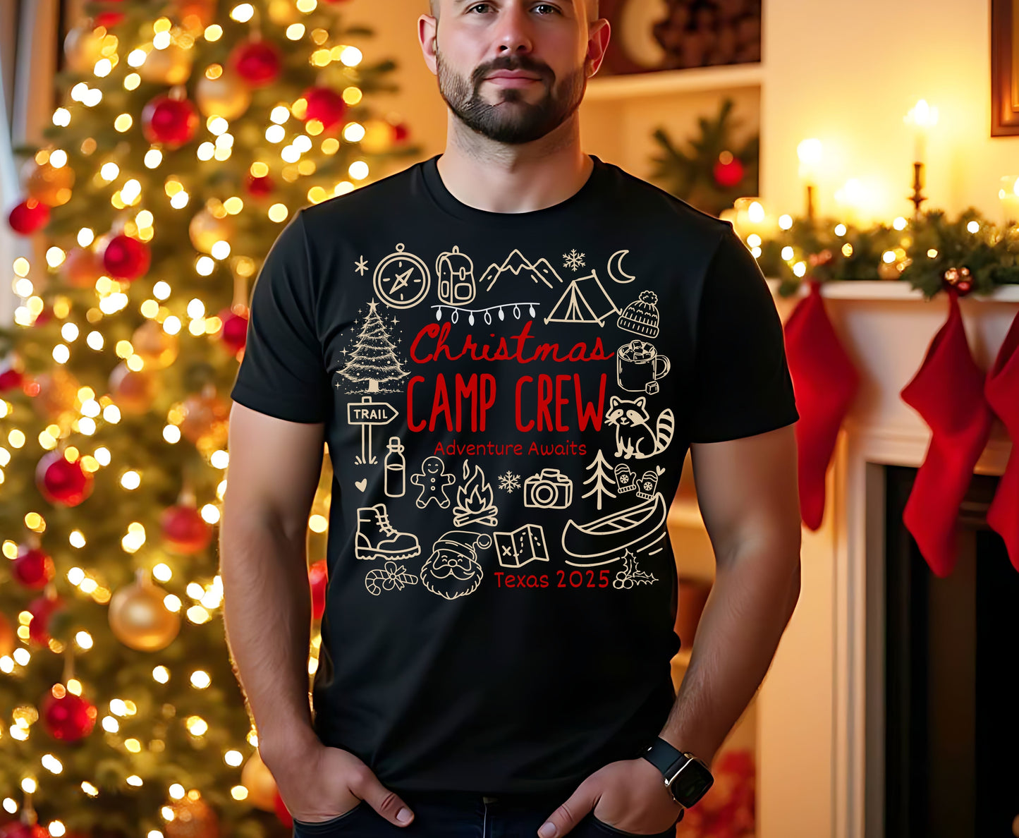 Personalized Christmas Camping Crew Family T-Shirts Sweatshirt - Up to 5XL - for Mom Dad Baby