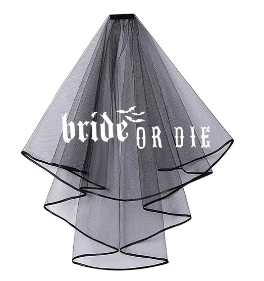 Bride or Die black veil Halloween Bachelorette hen Party fall Wedding bridal shower Gothic bride to be Costume Decoration gift