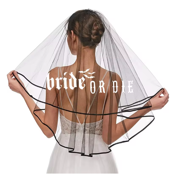 Bride or Die black veil Halloween Bachelorette hen Party fall Wedding bridal shower Gothic bride to be Costume Decoration gift