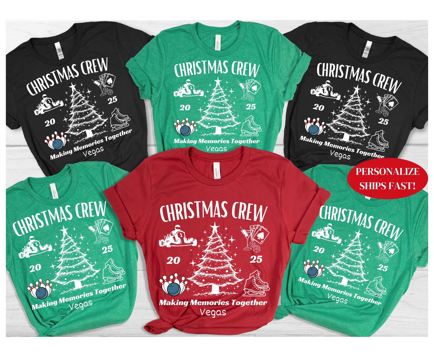Personalized Christmas Crew Outing Tee Sweatshirt for Adults Kids- Unisex Custom Xmas Formula 1 Bowling Jumpers
