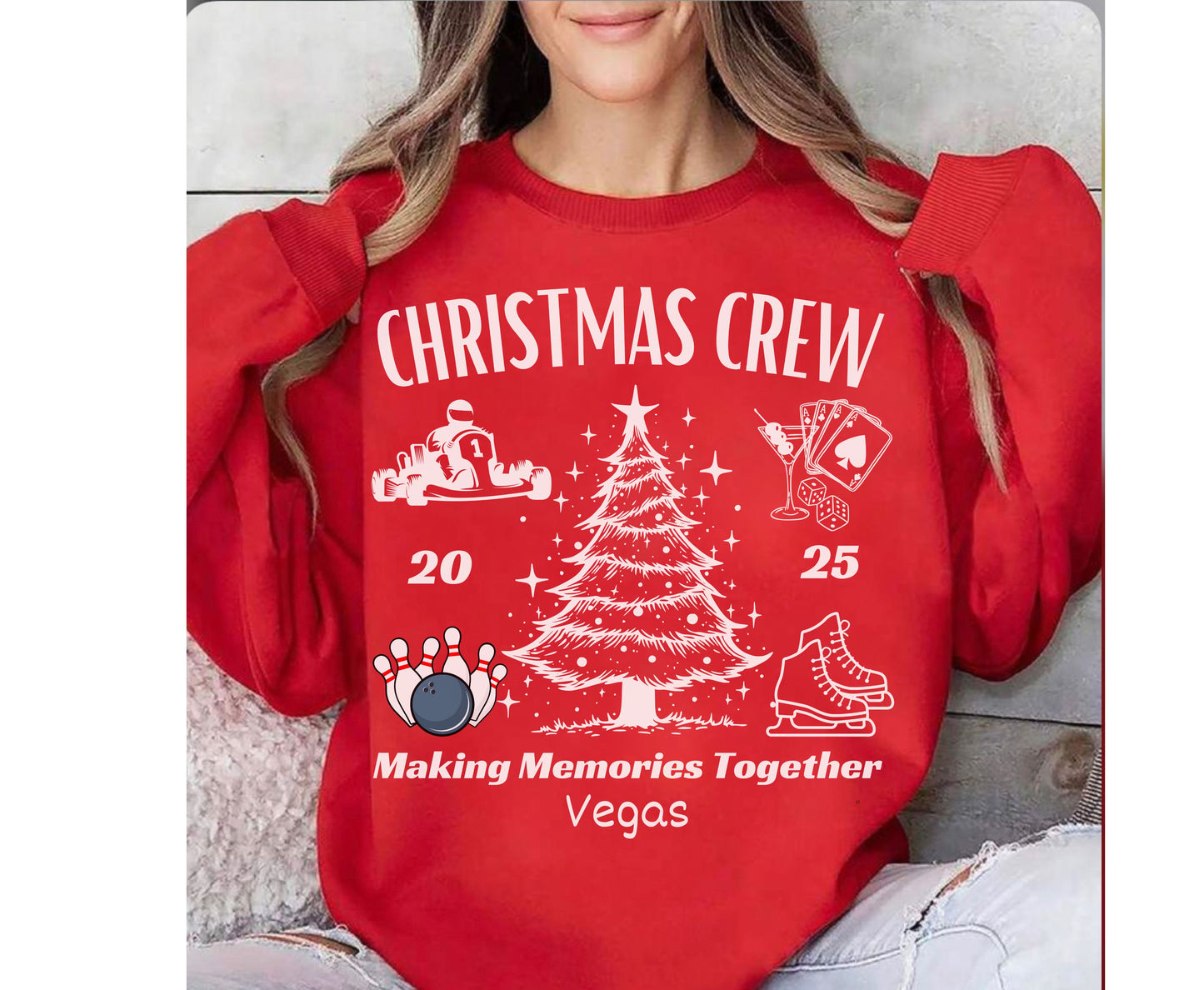 Personalized Christmas Crew Outing Tee Sweatshirt for Adults Kids- Unisex Custom Xmas Formula 1 Bowling Jumpers