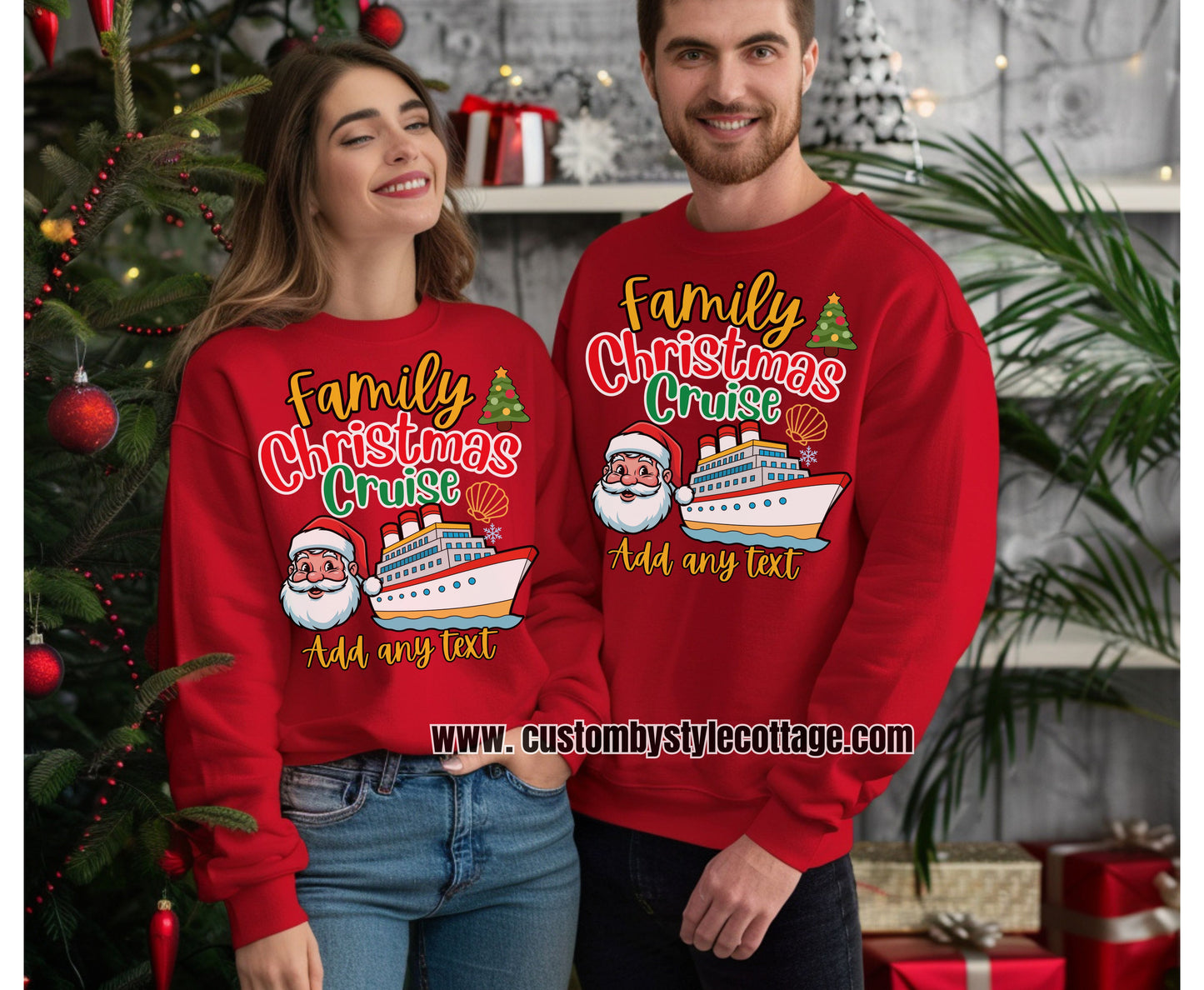 Personalized Christmas Cruise Family T-Shirts Sweatshirt - Trendy Christmas Cruising Shirt - Up to 5XL - for Mom Dad Baby