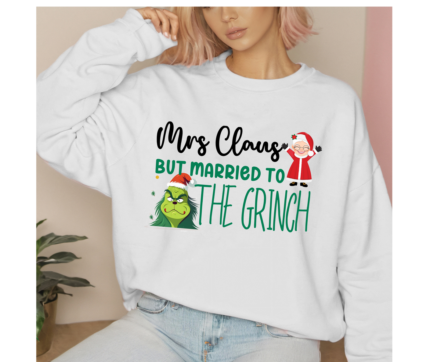 Custom Grinch Santa Claus Themed Couple Christmas Shirt gift for Husband and wife