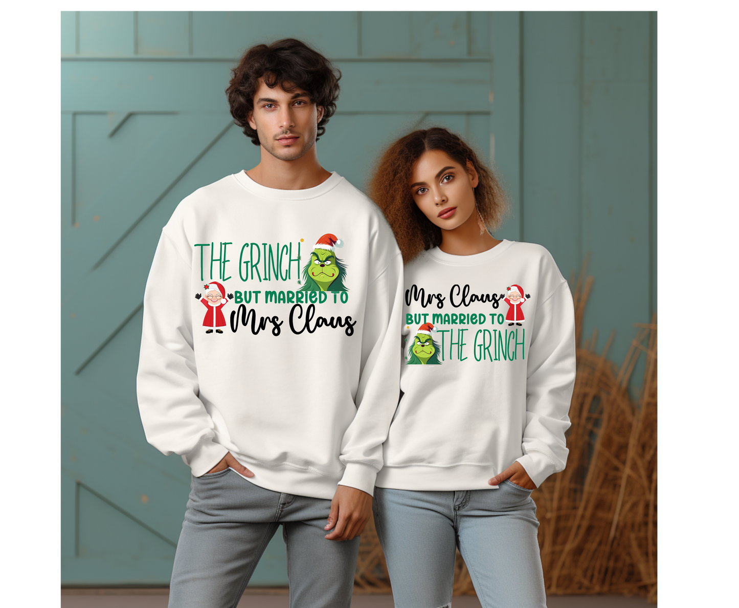 Custom Grinch Santa Claus Themed Couple Christmas Shirt gift for Husband and wife