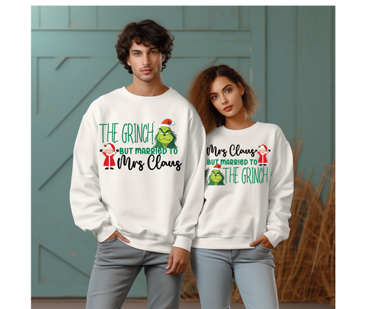 Custom Grinch Santa Claus Themed Couple Christmas Shirt gift for Husband and wife