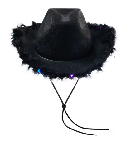 Feather Trim Cowboy Bachelorette Hats with Colorful LED Light Fun Club Party Disco Pink Cowgirl Hat for Women Men