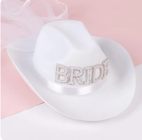 Cowgirl Bride Hat with Veil for Bachelorette Western Bride Hat