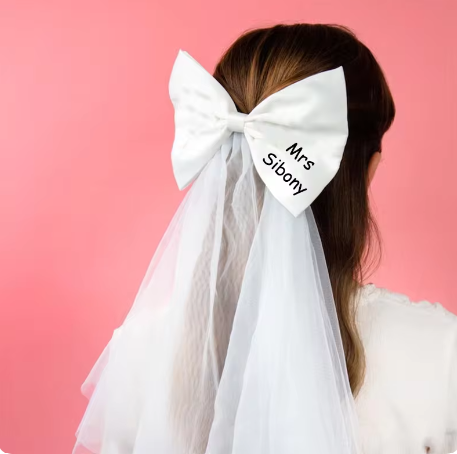 Personalised custom Bride to be Future Mrs Bow clip veil