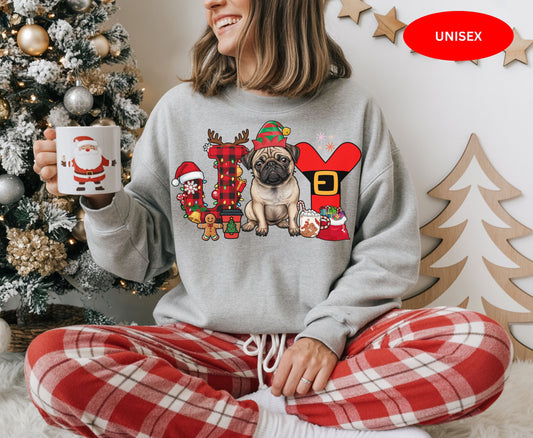Pug Dog Breed Christmas Tee Jumper - Pug Dog mom dad Xmas Unisex Shirts