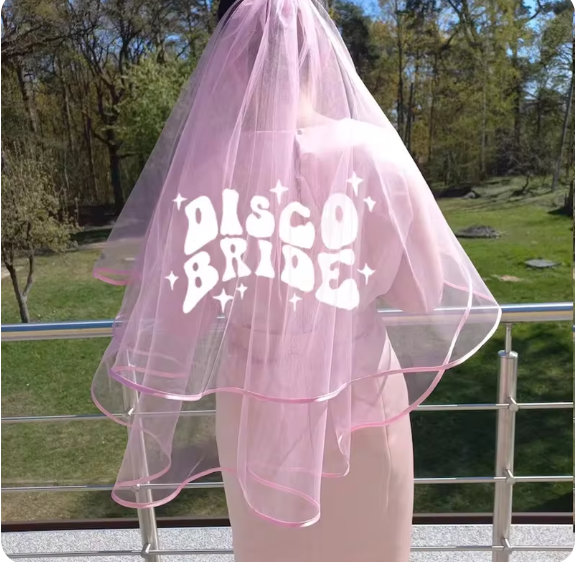 Last Disco bride pink veil Retro Bach weekend Groovy Bachelorette hen Party Wedding bridal shower bride to be decoration gift