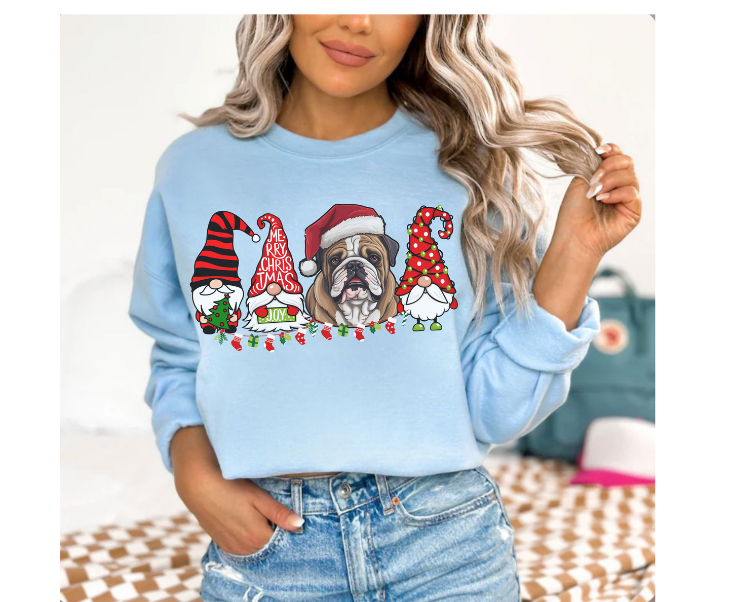 English Bulldog Winter Sweatshirt, Christmas Elf Gnome Lover Shirt, Bulldog Mom-Dad Hoodie Sweater gifts for Dog owner dog lovers tshirt