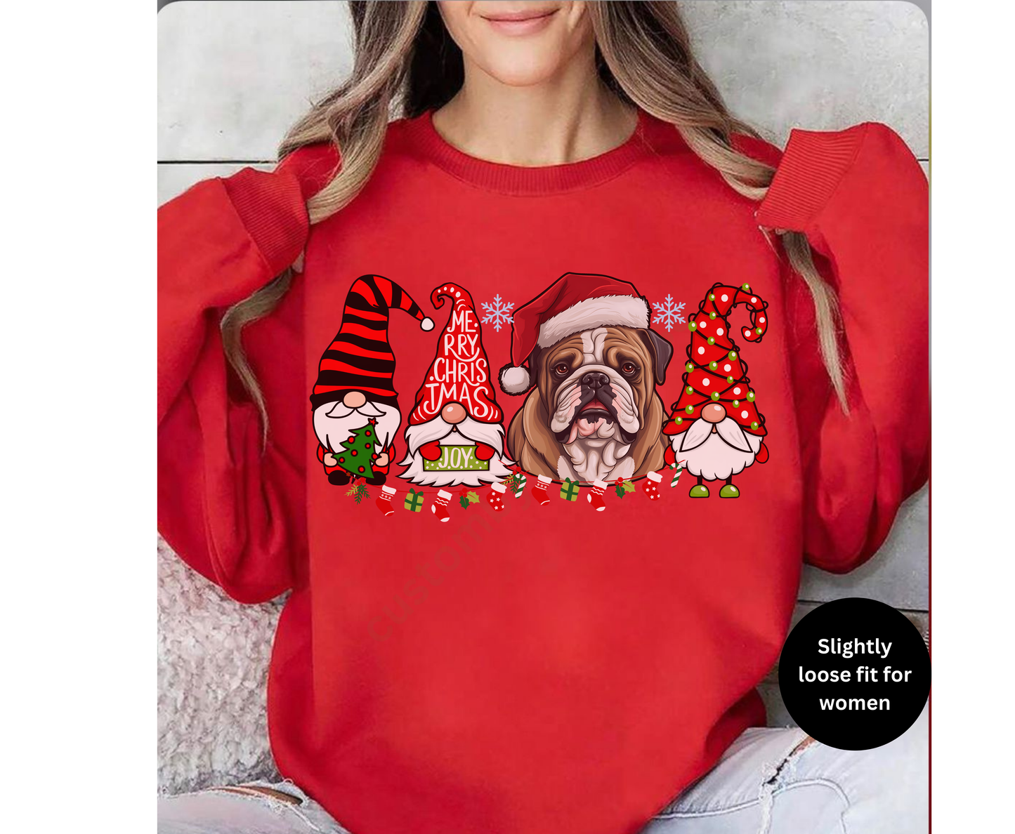 English Bulldog Winter Sweatshirt, Christmas Elf Gnome Lover Shirt, Bulldog Mom-Dad Hoodie Sweater gifts for Dog owner dog lovers tshirt