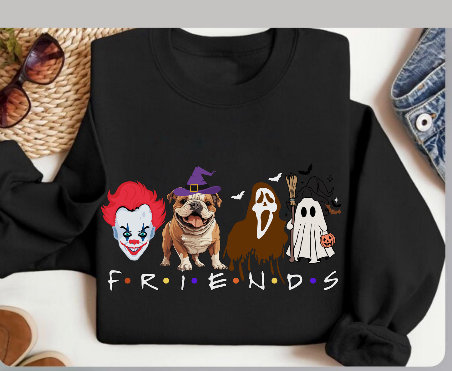 Spooky English Bulldog Friends Halloween Shirt for men women