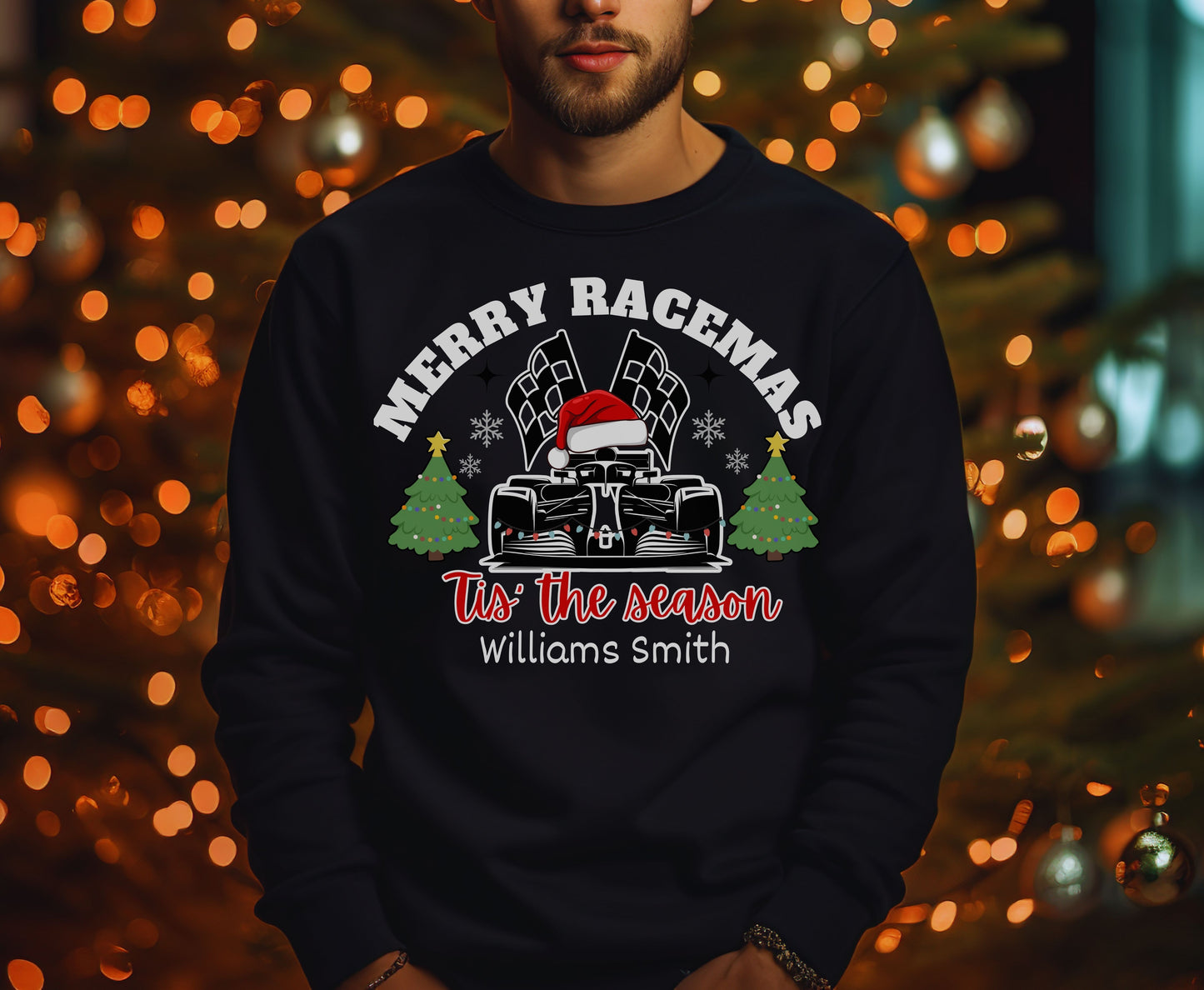 Personalized Christmas F1 Racing Crew Tee Sweatshirt - Unisex Custom Xmas Formula 1 Jumpers