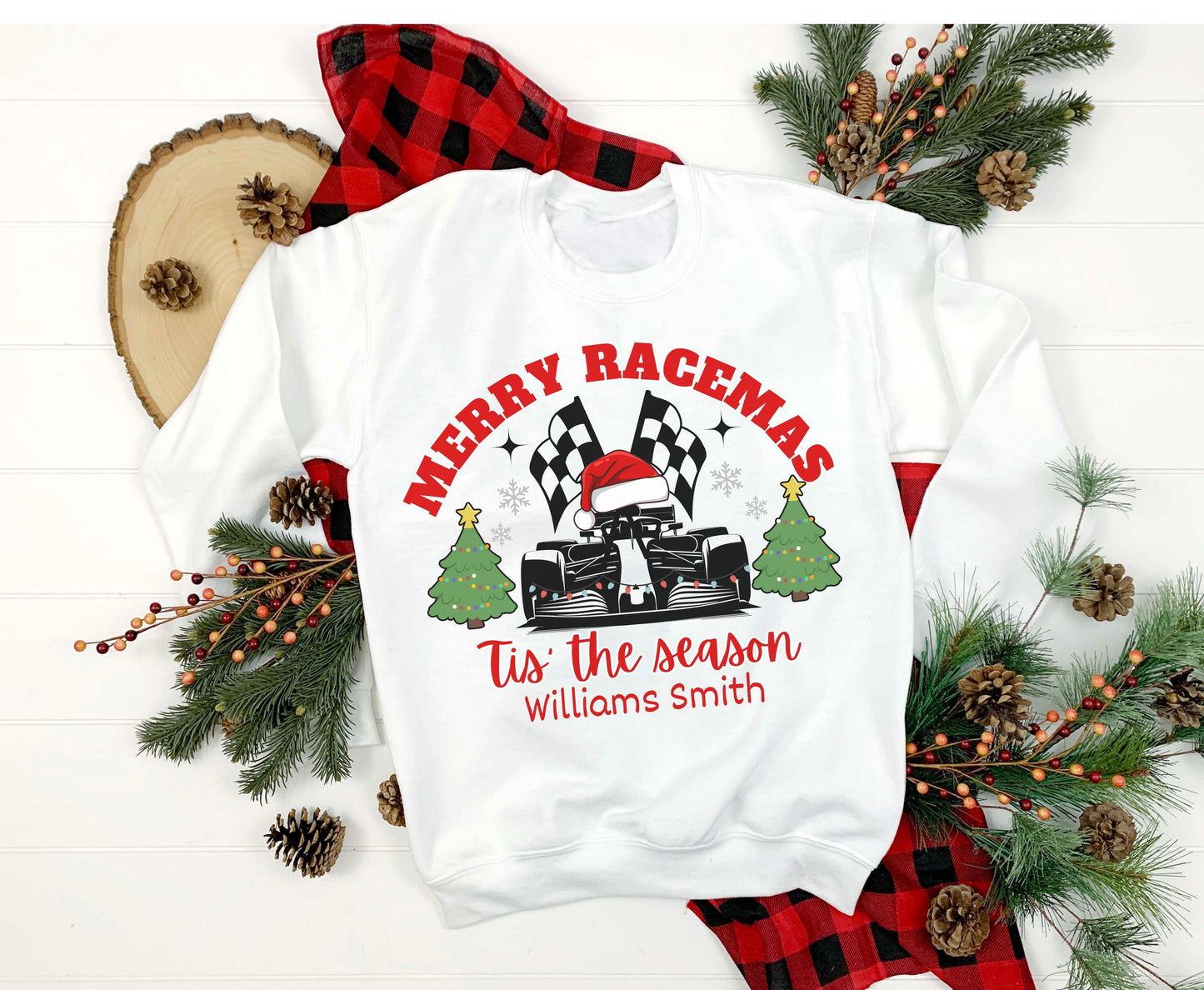 Personalized Christmas F1 Racing Crew Tee Sweatshirt - Unisex Custom Xmas Formula 1 Jumpers