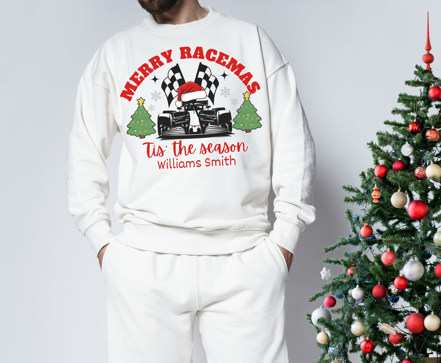 Personalized Christmas F1 Racing Crew Tee Sweatshirt - Unisex Custom Xmas Formula 1 Jumpers