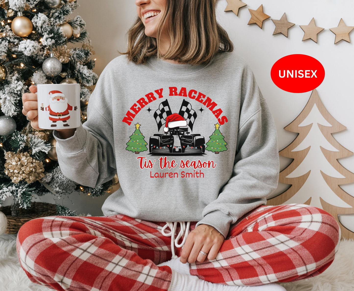 Personalized Christmas F1 Racing Crew Tee Sweatshirt - Unisex Custom Xmas Formula 1 Jumpers