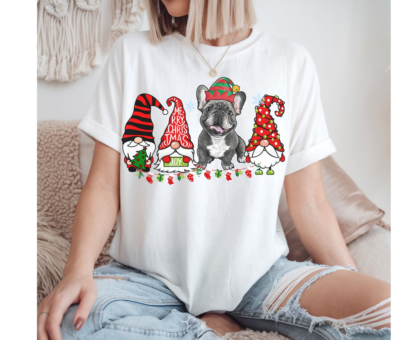 Frenchie Dog Breed Christmas Tee Jumper -  French Bulldog Dog mom dad Xmas Unisex Shirts