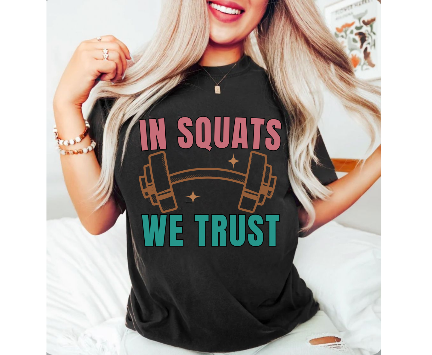 Funny gym Shirt In Squats we trust | Workout Pump Cover for Men Women Gym Tshirt Hoodie