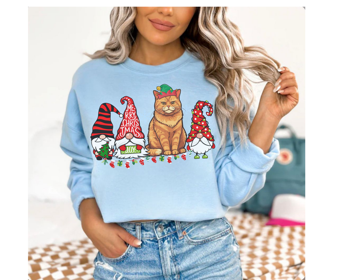 Ginger Cat Winter Sweatshirt Christmas Elf Gnome Lover Shirt Orange Tabby Mom-Dad Hoodie Sweater gifts for Ginger Cat owner Cat lover tshirt