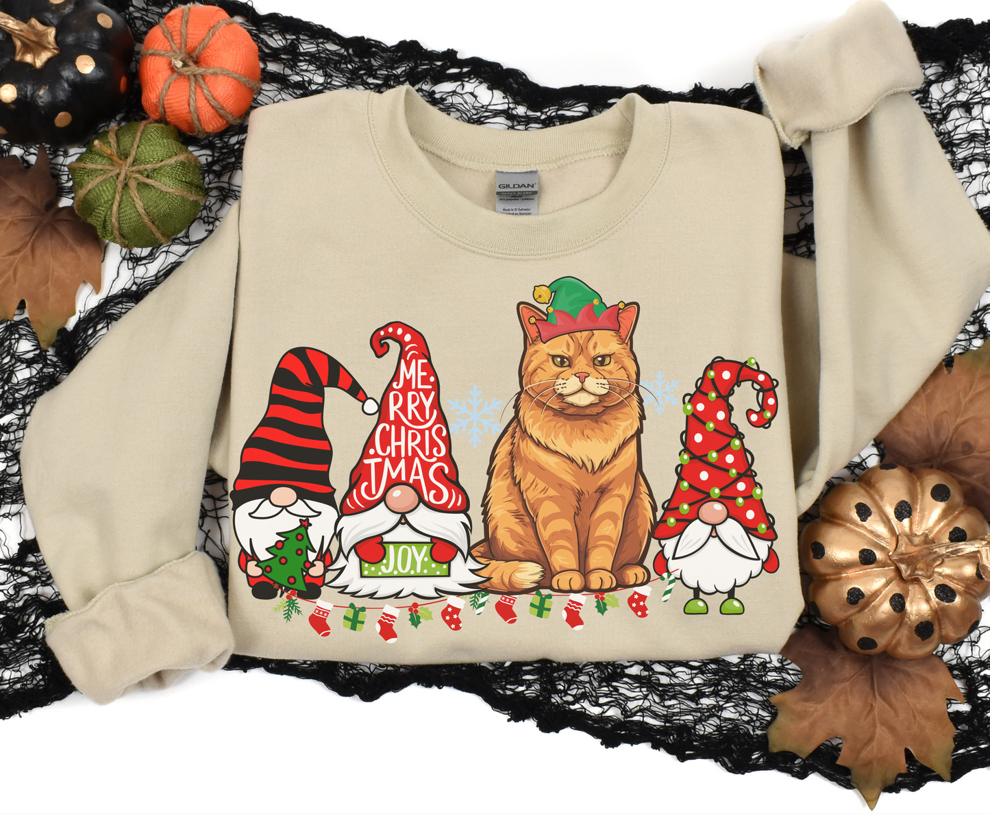 Ginger Cat Winter Sweatshirt Christmas Elf Gnome Lover Shirt Orange Tabby Mom-Dad Hoodie Sweater gifts for Ginger Cat owner Cat lover tshirt