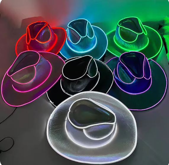 Wire Summer LED Light Up Bachelorette hat Hat Luminous Neon Cowboy Hat Beach Club Props Glowing Bride Cowgirl Hat Supplies