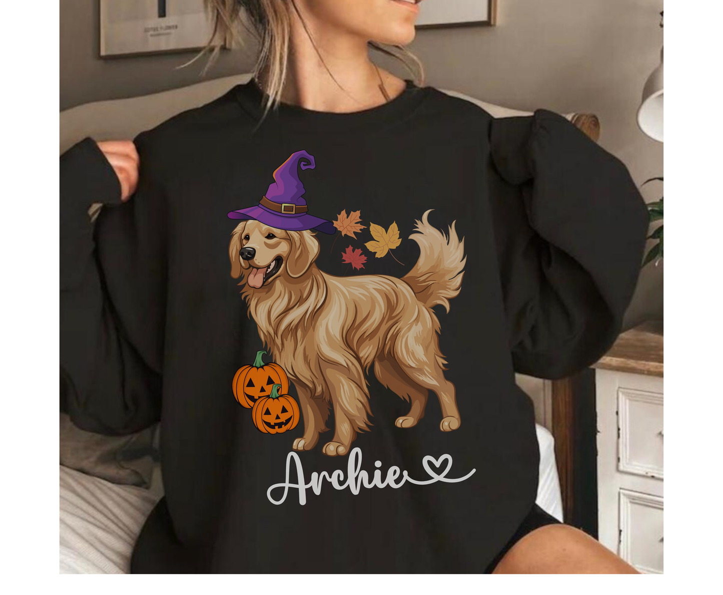 Custom Spooky Golden Retriever Halloween Tee Shirt Personalized Dog Lover Sweatshirt