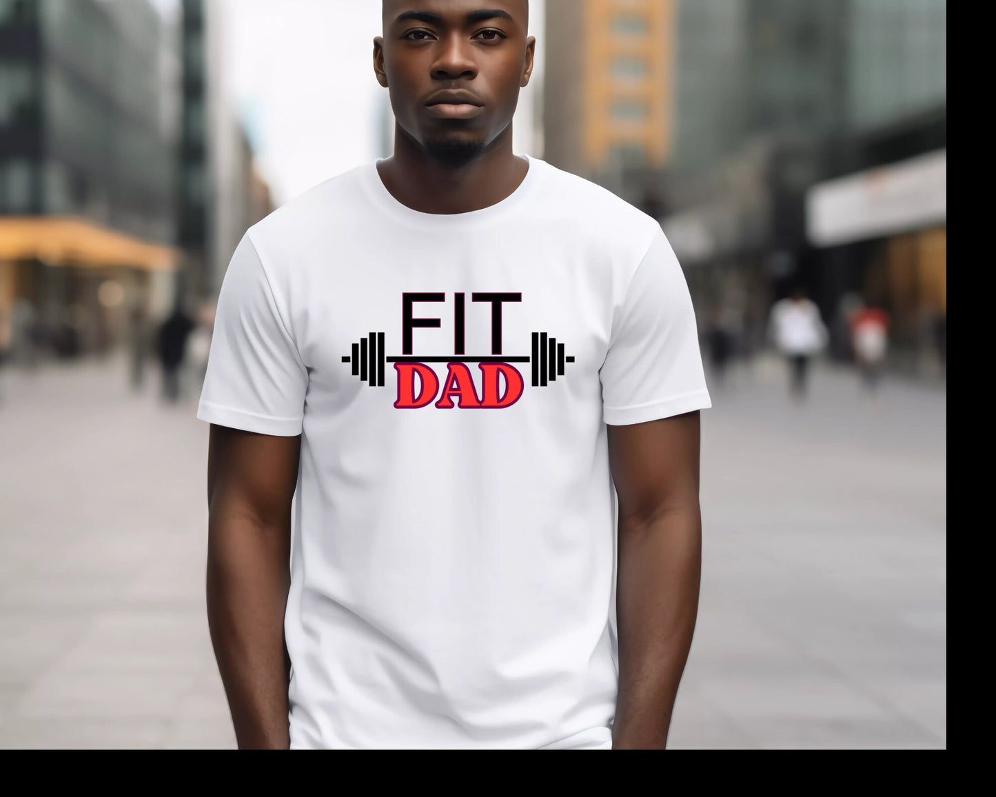 The product title should be Fit Dad Strong Dad Fitness Squats Gym T-Shirt