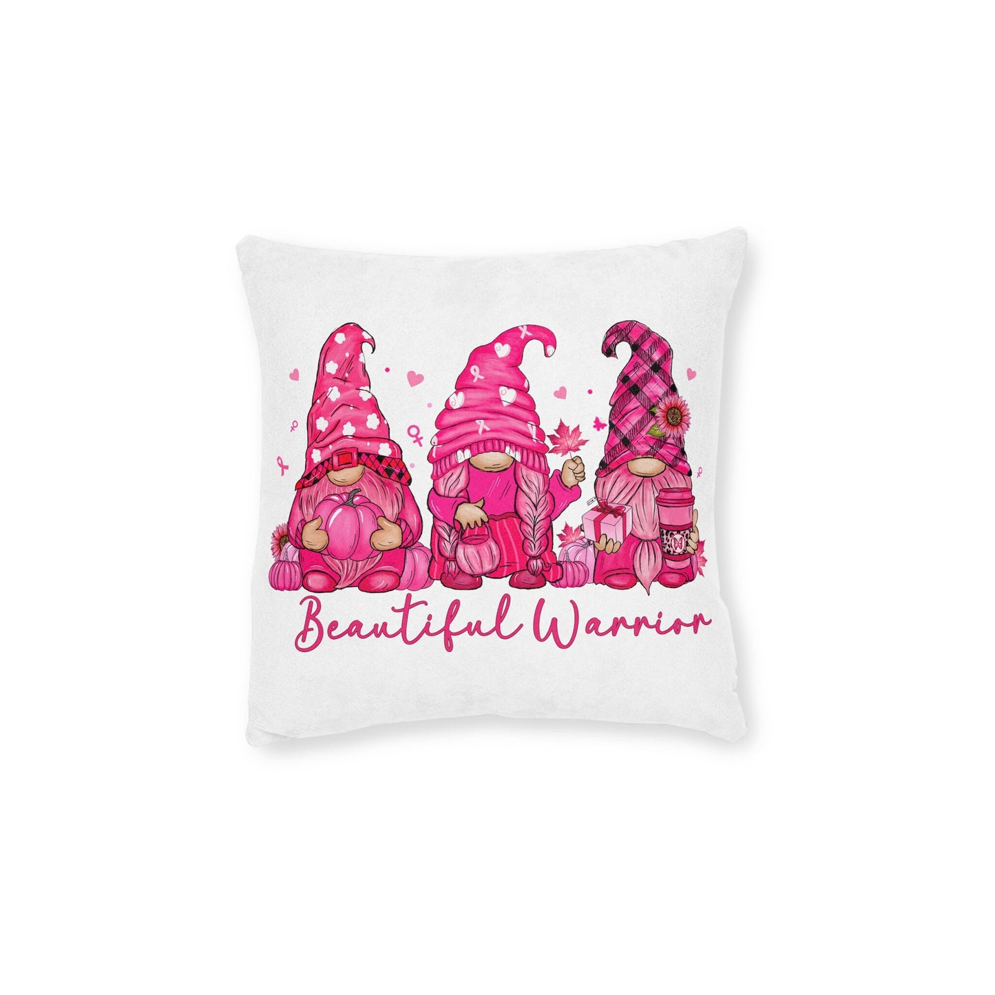 Beautiful warrior Cancer Gnome Pillow, Pink Fall gifts, Women Ladies Breast Cancer Awareness Month Womens Girls Charity Birthday Christmas