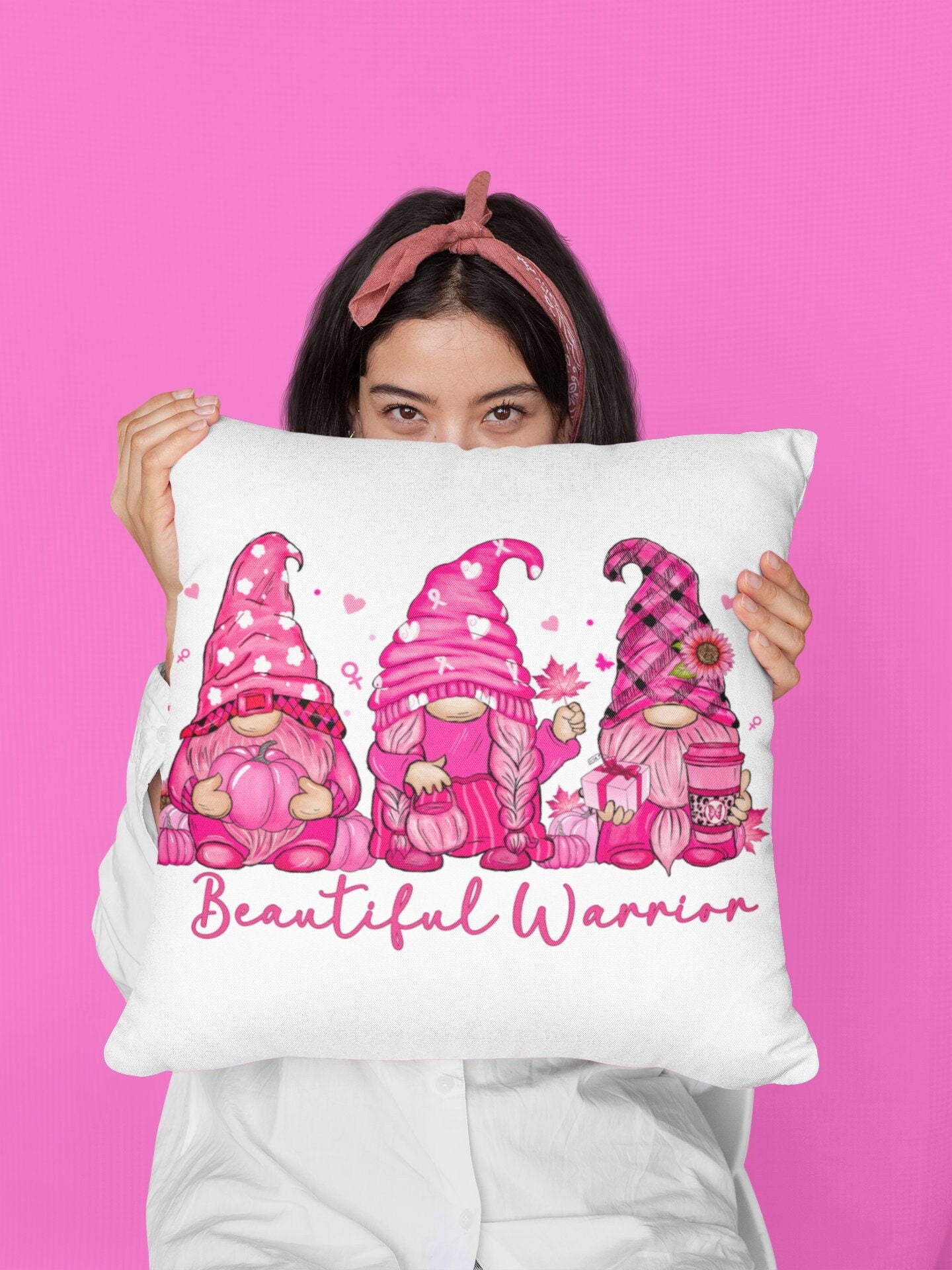 Warrior Gnome cancer awareness gift for women throw pillow