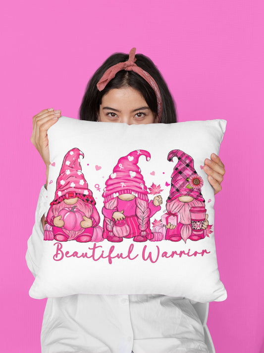 Warrior Gnome cancer awareness gift for women throw pillow