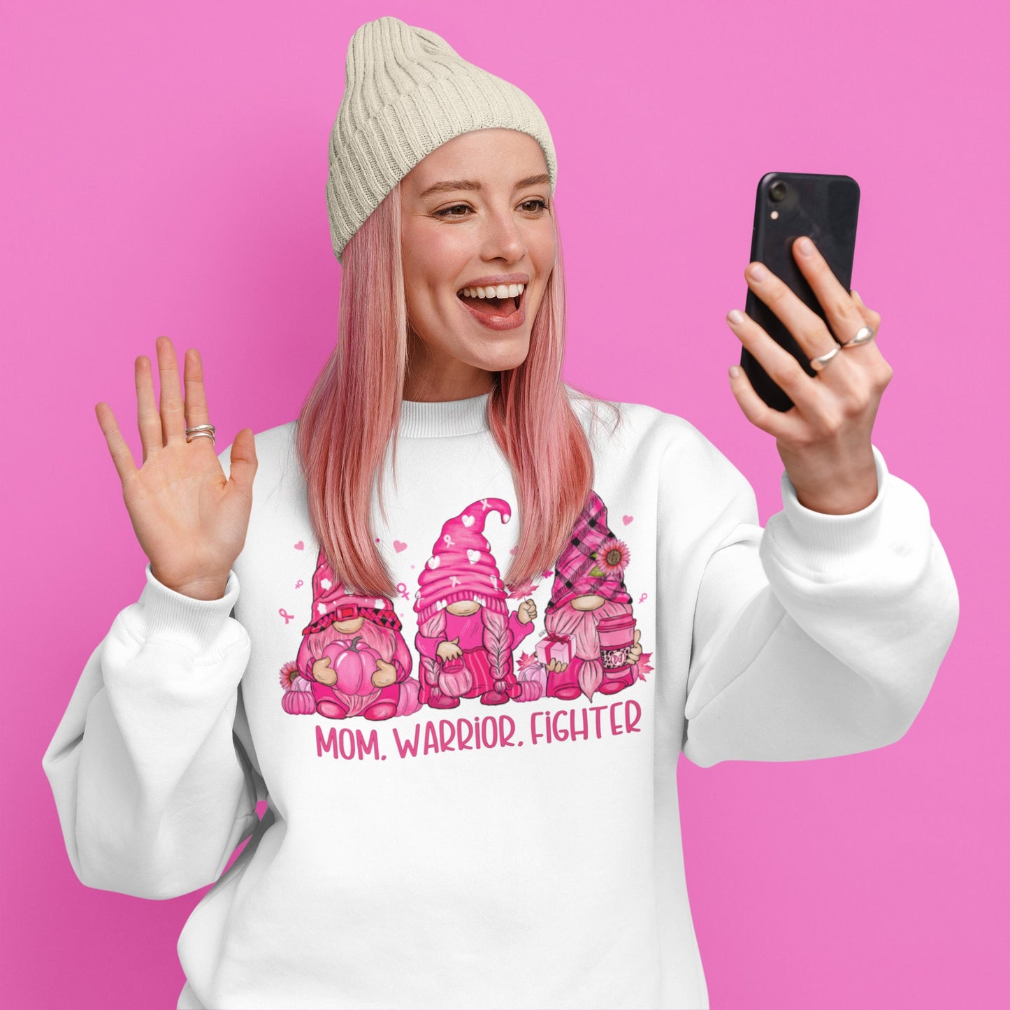 Mom Warrior Fighter Cancer Awareness tshirt for Mums, Gifts for cancer survivor, Cancer Mug gift, Trendy Gnome Breast cancer sweatshirt gift