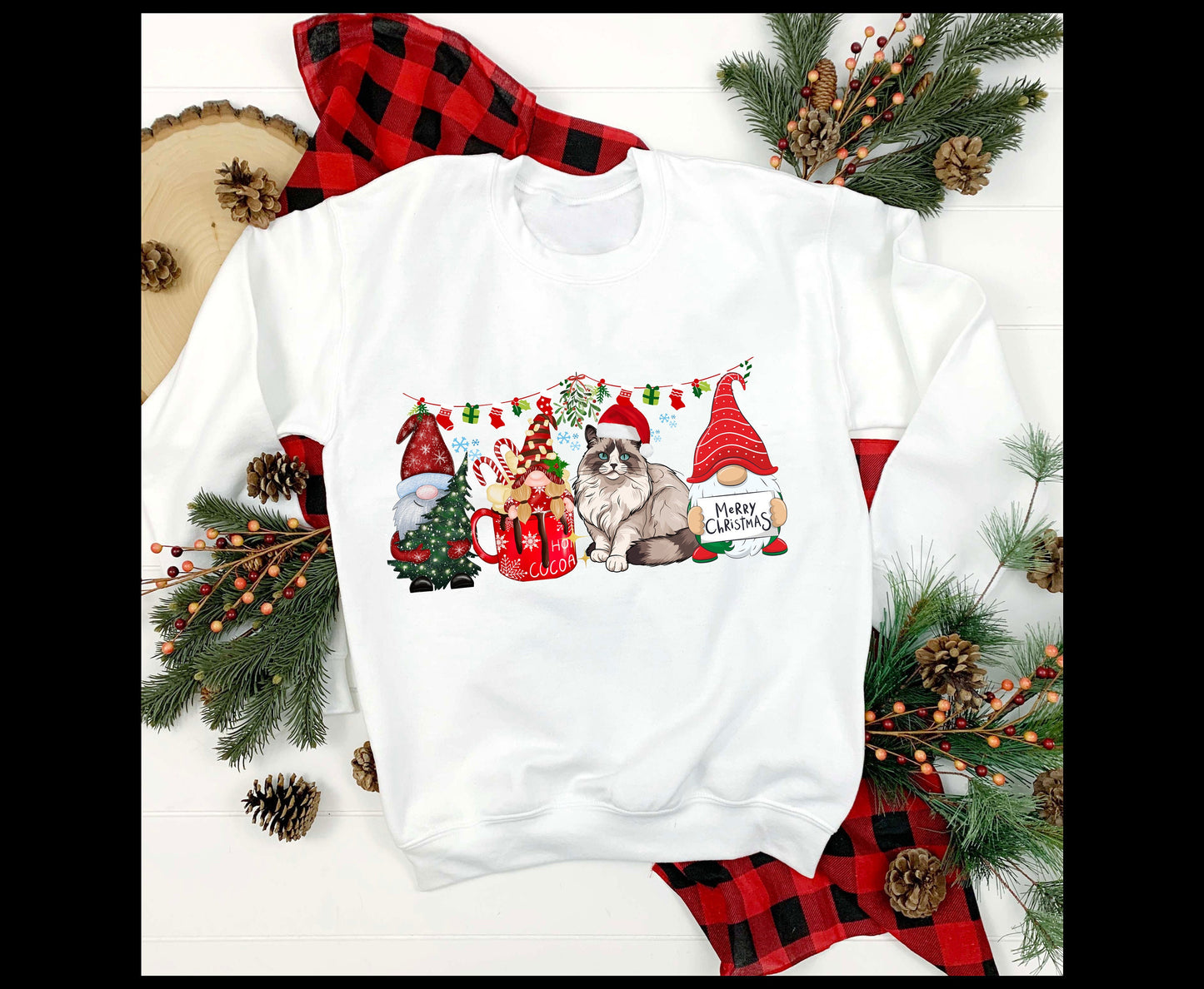 Cat lover christmas, gift for cat mom, cat dad gifts, gifts for men for women, christmas crewneck sweatshirt, sweater, jumper, white christmas shirt for family and friends