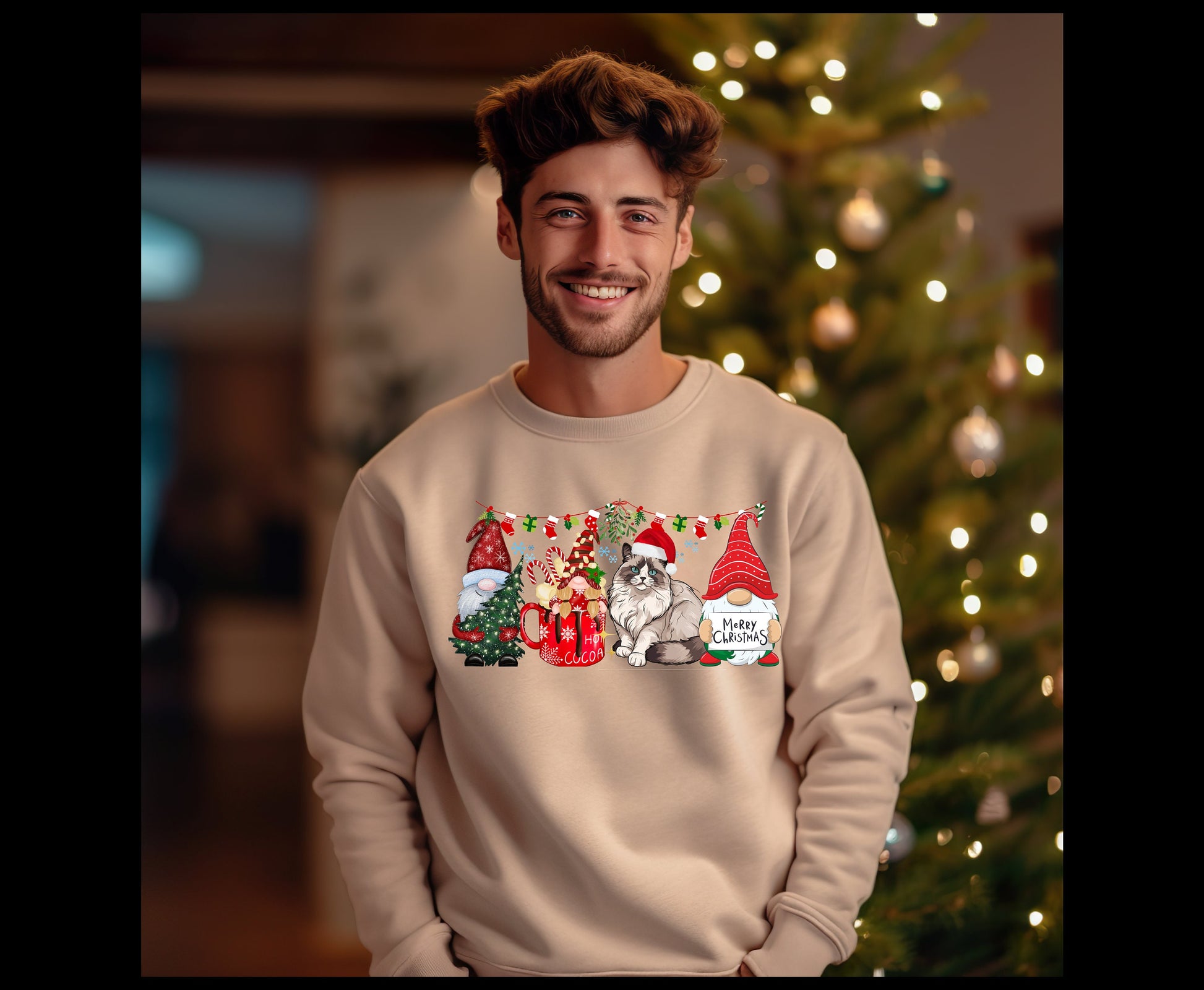 Cat lover christmas, gift for cat mom, cat dad gifts, gifts for men for women, christmas crewneck sweatshirt, sweater, jumper, white christmas shirt for family and friends