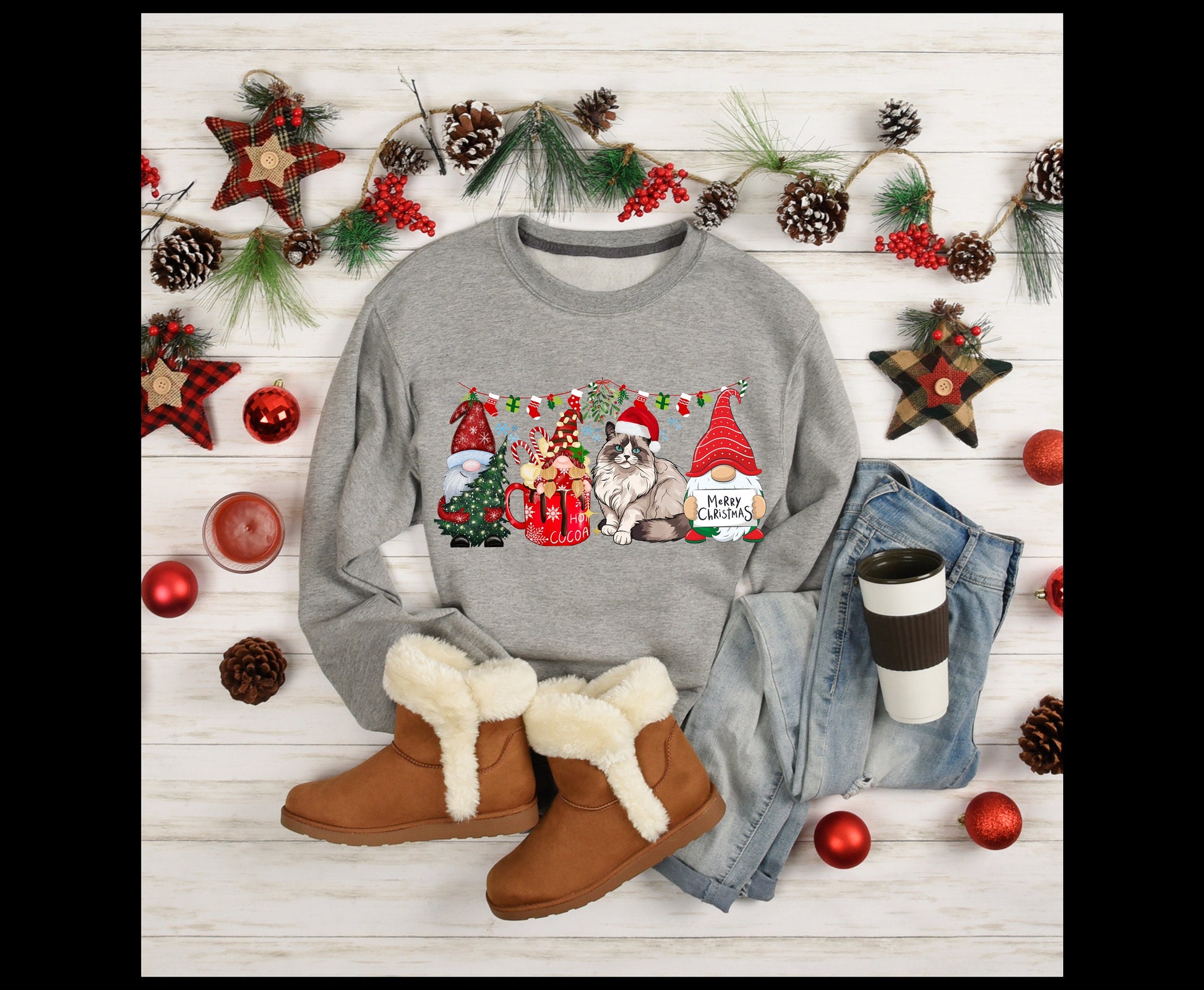 Cat lover christmas, gift for cat mom, cat dad gifts, gifts for men for women, christmas crewneck sweatshirt, sweater, jumper, white christmas shirt for family and friends