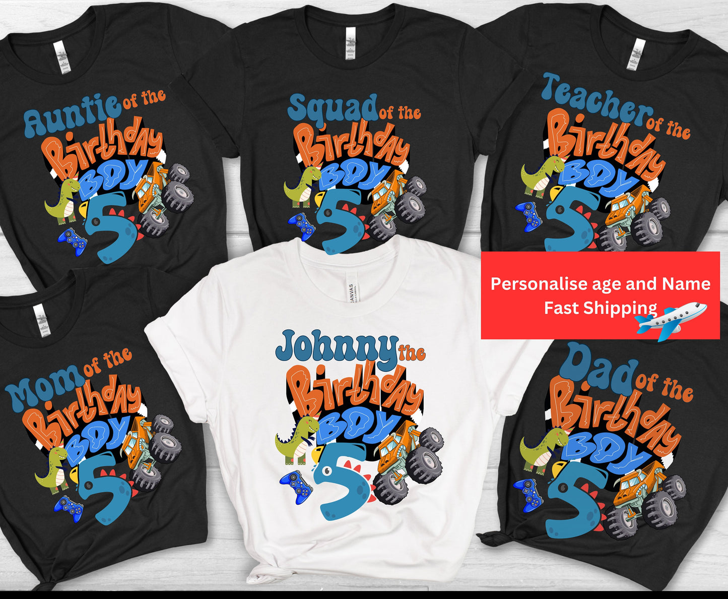 Family matching Birthday Boy tshirts, Mom of the birthday boy tshirts, dad of the birthday boy shirt, Brother of the birthday girl tshirt, sister of the birthday boy tshirt, crew neck colorful monster card white tshirt