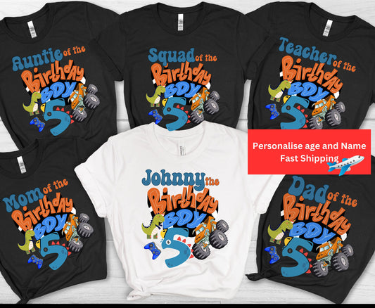 Family matching Birthday Boy tshirts, Mom of the birthday boy tshirts, dad of the birthday boy shirt, Brother of the birthday girl tshirt, sister of the birthday boy tshirt, crew neck colorful monster card white tshirt