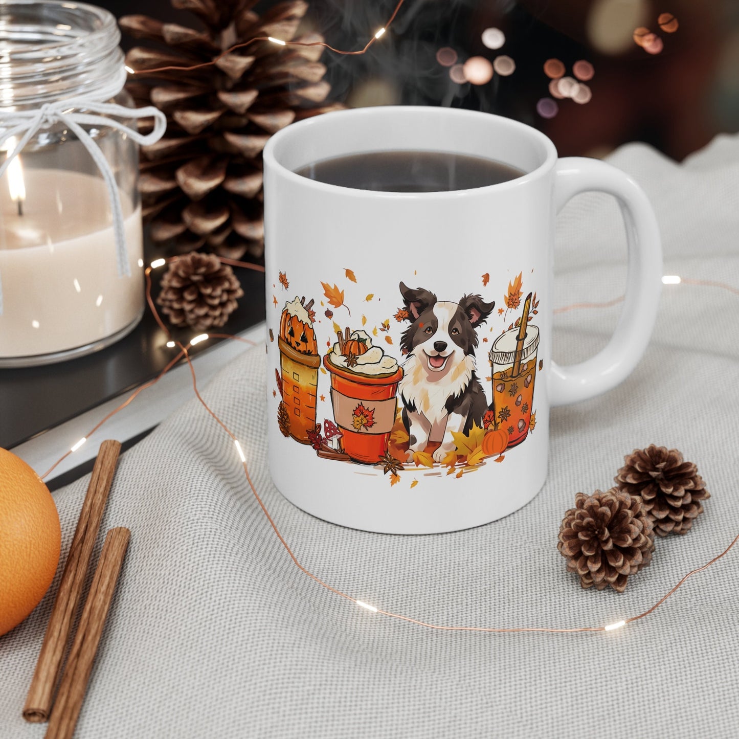 Border Collie Fall mug, Fall Coffee Lover mug, Border Collie Dog mom gift, dog Dad, Border Collie gift, Gifts for Dog lovers, coffee addict