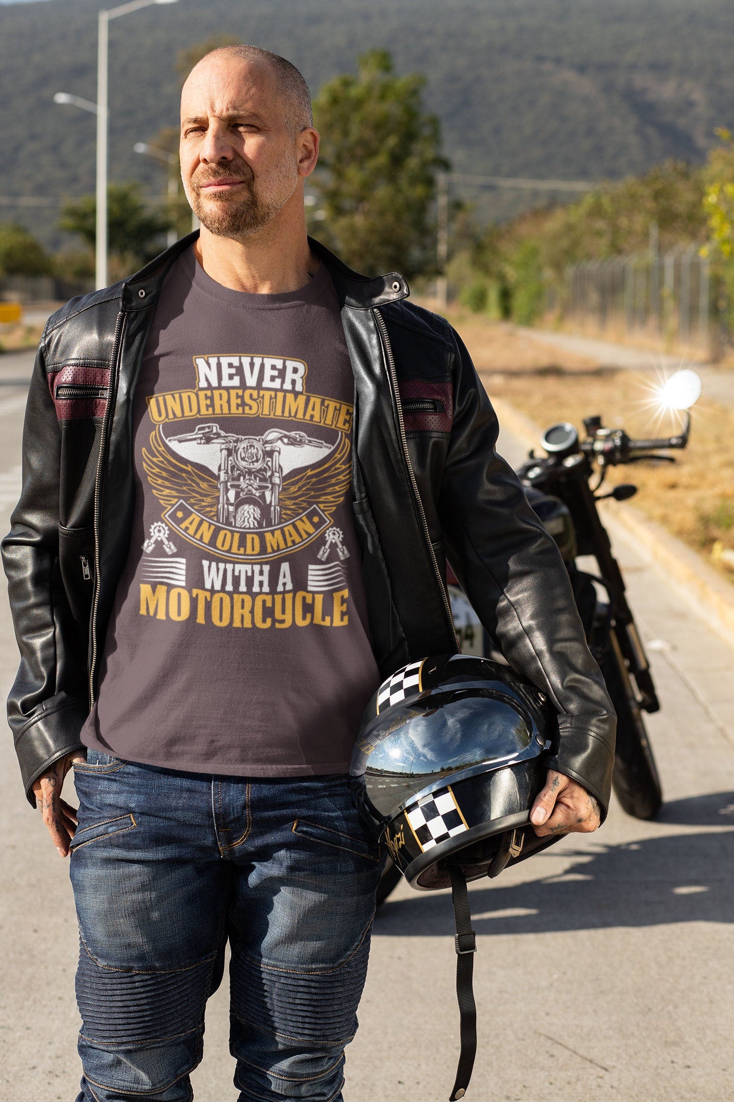 Biker Dad Husband Birthday gift Old men crewneck Motorcycle tshirt for him