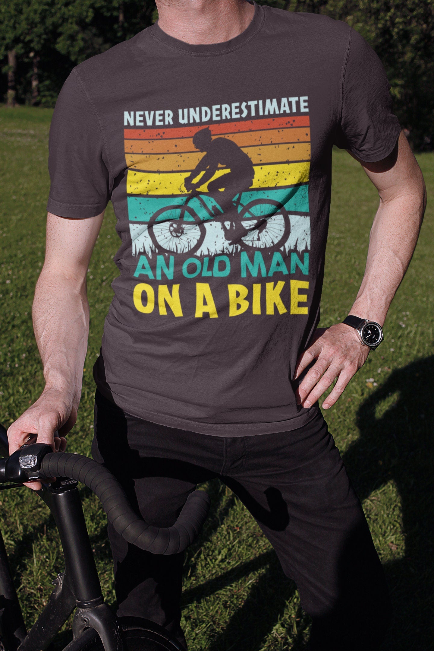 Old man on a bike crewneck tshirt for cycling gifts, Crewneck dark tshirts for cycling, i love cycling for husband for men